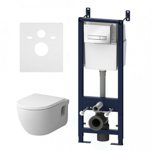 Комплект: Унитаз подвесной с инсталляцией безободковый, сиденьем микролифт, пнев. клавишей