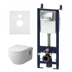 Комплект: Унитаз подвесной с инсталляцией безободковый, сиденьем микролифт, пнев. клавишей