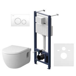 Комплект: Унитаз подвесной с инсталляцией безободковый, сиденьем микролифт, пнев. клавишей