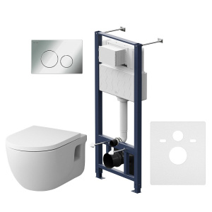 Комплект: Унитаз подвесной с инсталляцией безободковый, сиденьем микролифт, пнев. клавишей